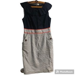 Ladies Alyssa Dress Navy Top Striped Skirt Red Piping Sleeveless